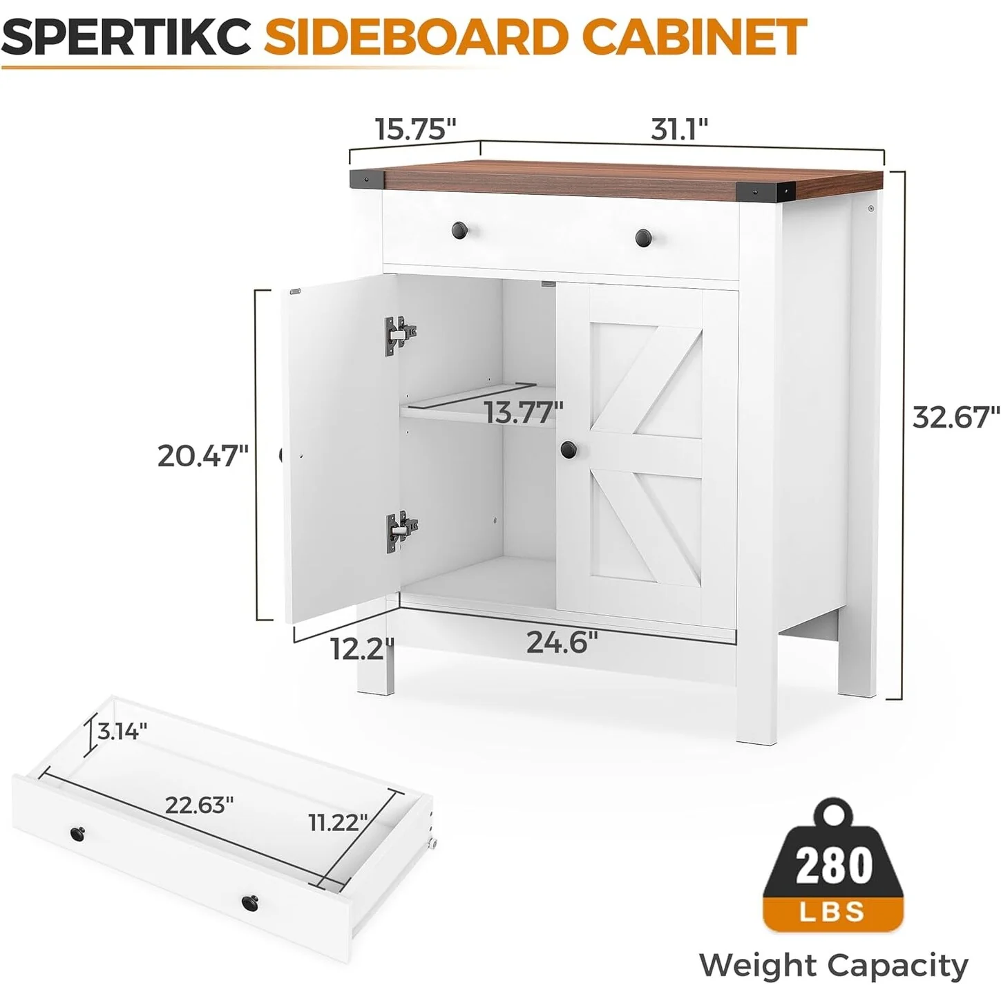 Kitchen Sideboard Buffet Storage Cabinet Coffee Bar Cabinet with 2 Drawers and Adjustable shelf