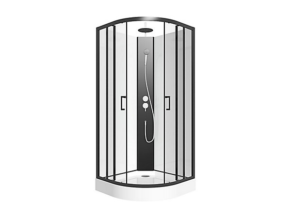 Cabine de douche quart de cercle - Hauteur ajustable - L90 x l90 x H200/220 cm - Noir et blanc - ROVATA