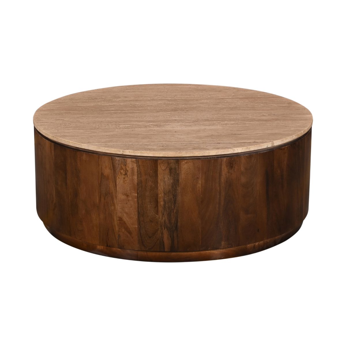 Giga Meubel Salontafel Elan Rond - Travertin - Walnoot - 90x90x35cm