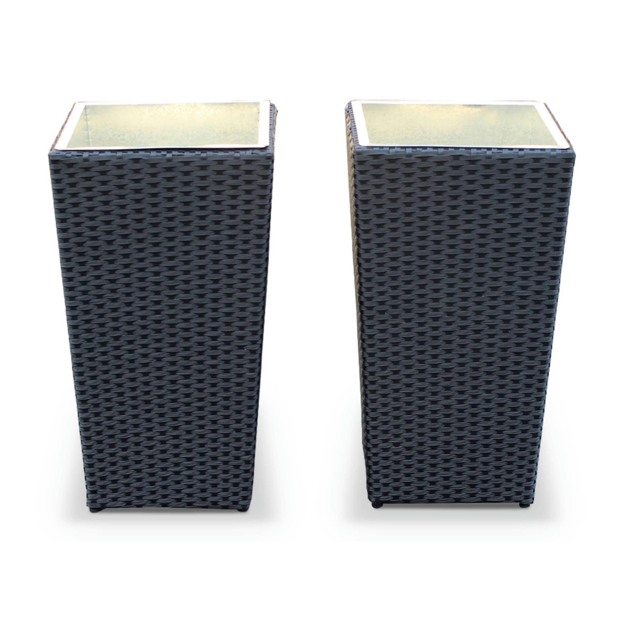 PRATO - Lot de 2 pots de fleurs noir en résine tressée et acier galvanisé