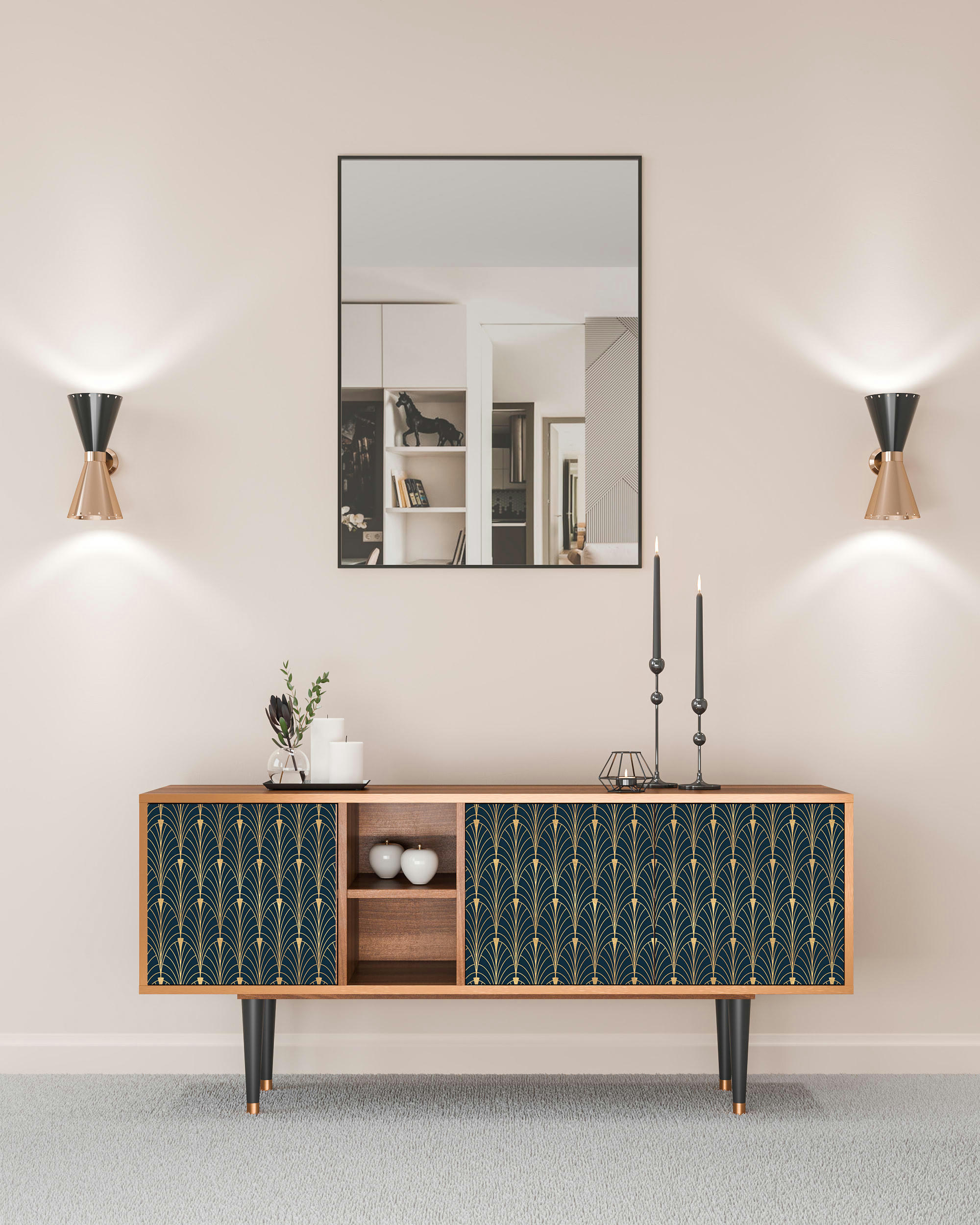 FLOWER OF THE NILE - Meuble TV  bleu et jaune 3 tiroirs L 150 cm