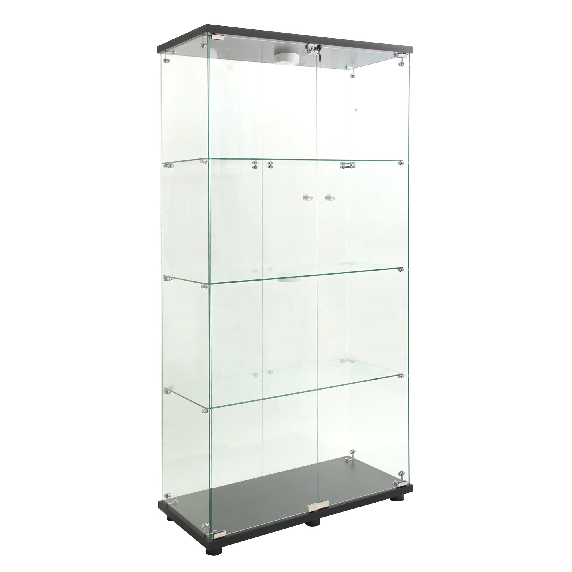 Two-door LED lights Glass Display Cabinet 4 Shelves with Door, Floor Standing Curio Bookshelf for Living Room Bedroom Office