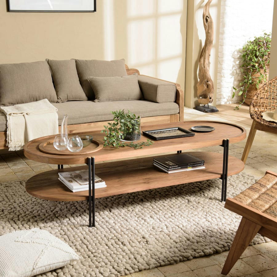 ALIDA - Table basse ovale 2 niveaux plateau amovible