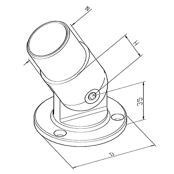 1 x Embase murale orientable pour tube diam. 42,4 x 2 mm - Inox 316