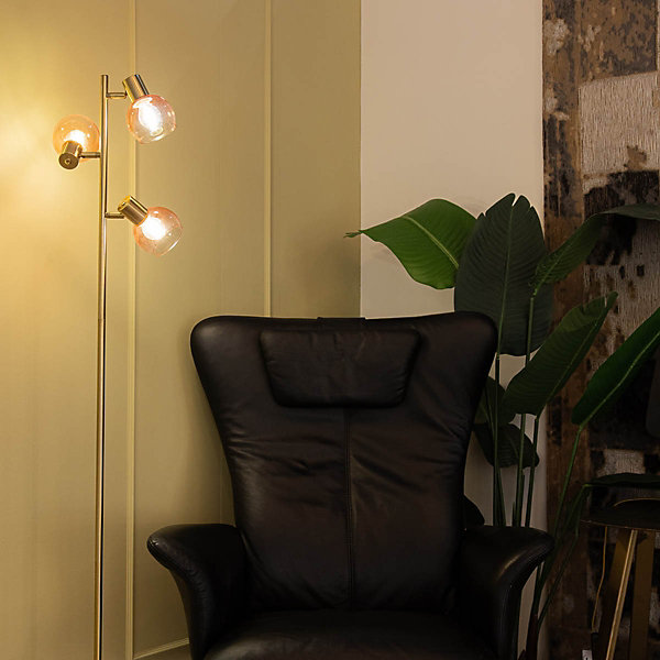 Lampadaire Art Déco doré avec verre rose 3 lumières - Vidro
