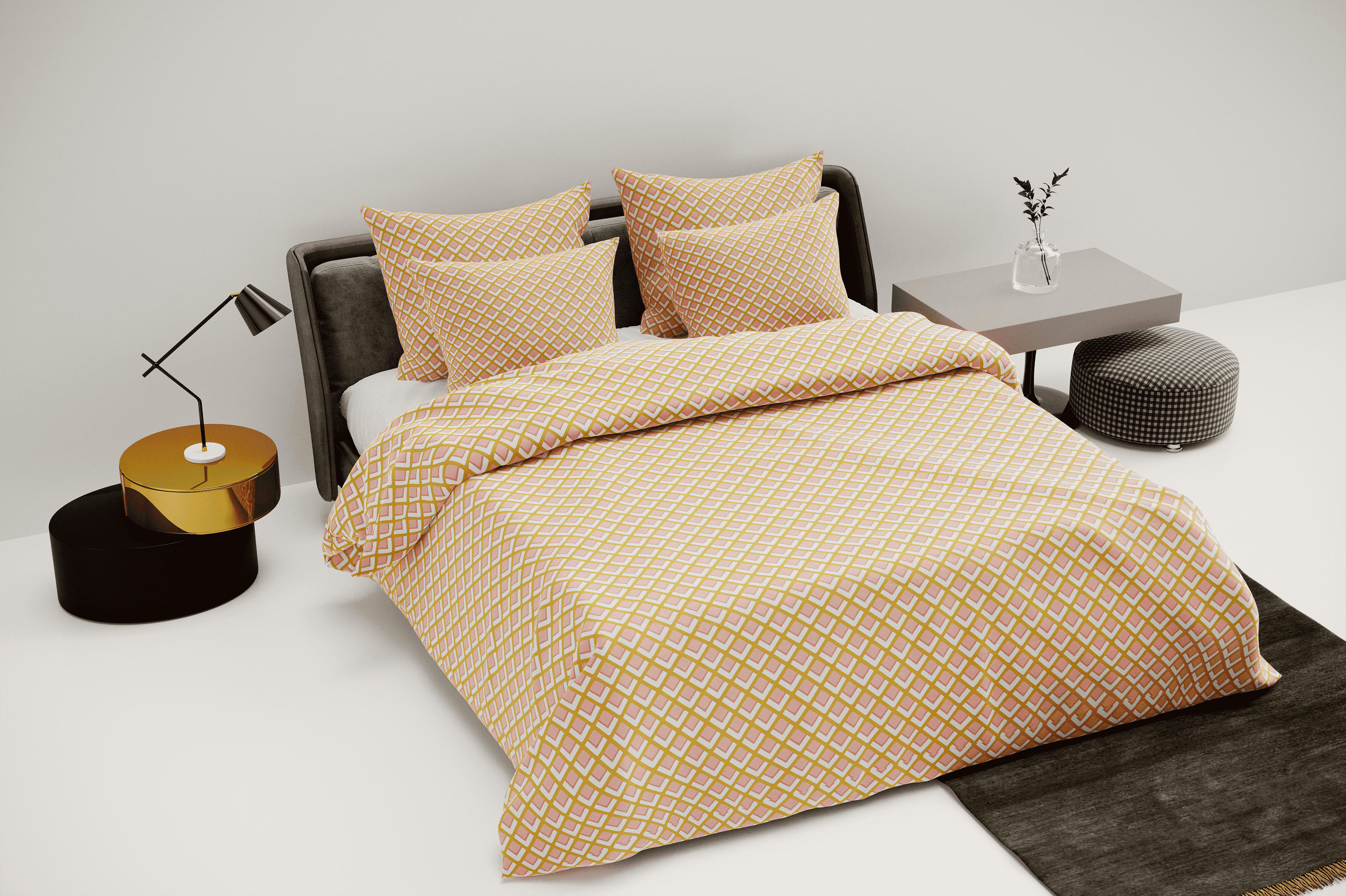 ELVI - Parure de lit en satin de coton motif géométrique 240x220cm