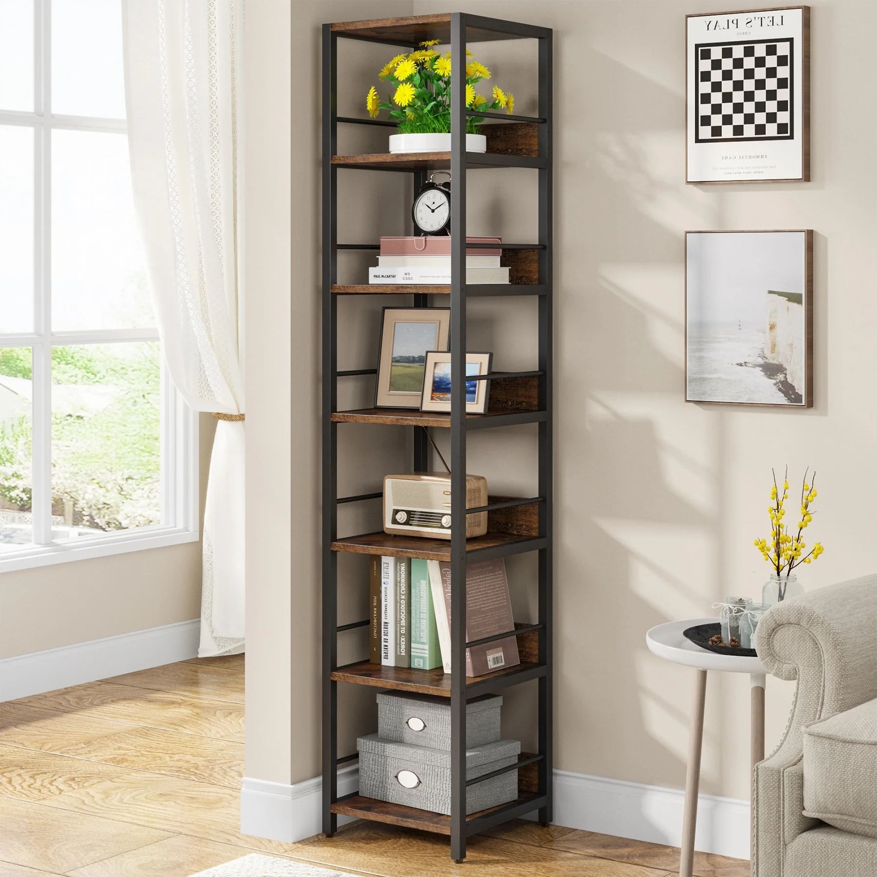 75 Inch Tall Narrow Corner Shelves, 6-Tier Etagere Shelve Storage Rack Bookshelves for Home Office