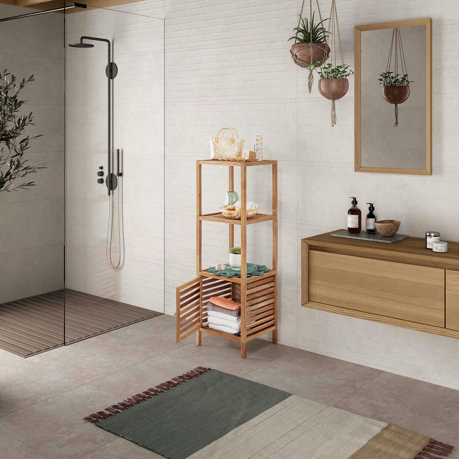 PASAY - Étagère en bois de noyer, hauteur 123 cm avec 1 porte