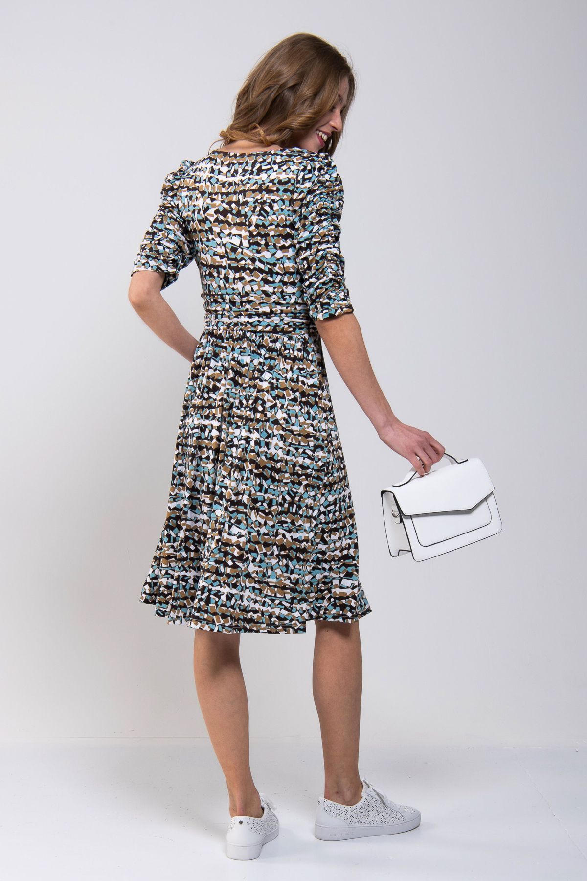 Jolie Moi Puffy Sleeved Midi Jersey Dress