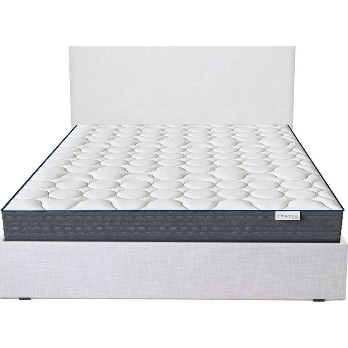 ENSEMBLE ENZO - Lit 140x190 en tissu gris clair + Matelas à mémoire de forme 22cm