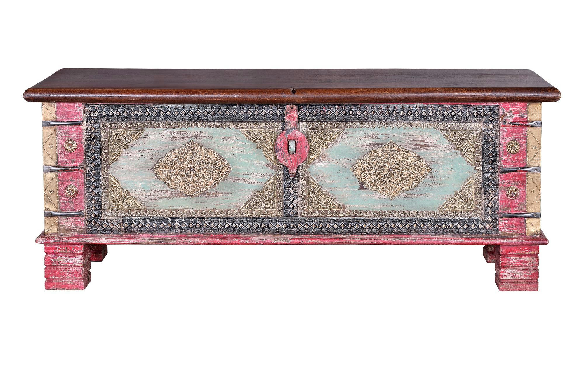 - Coffre en manguier rouge vieilli et merisier