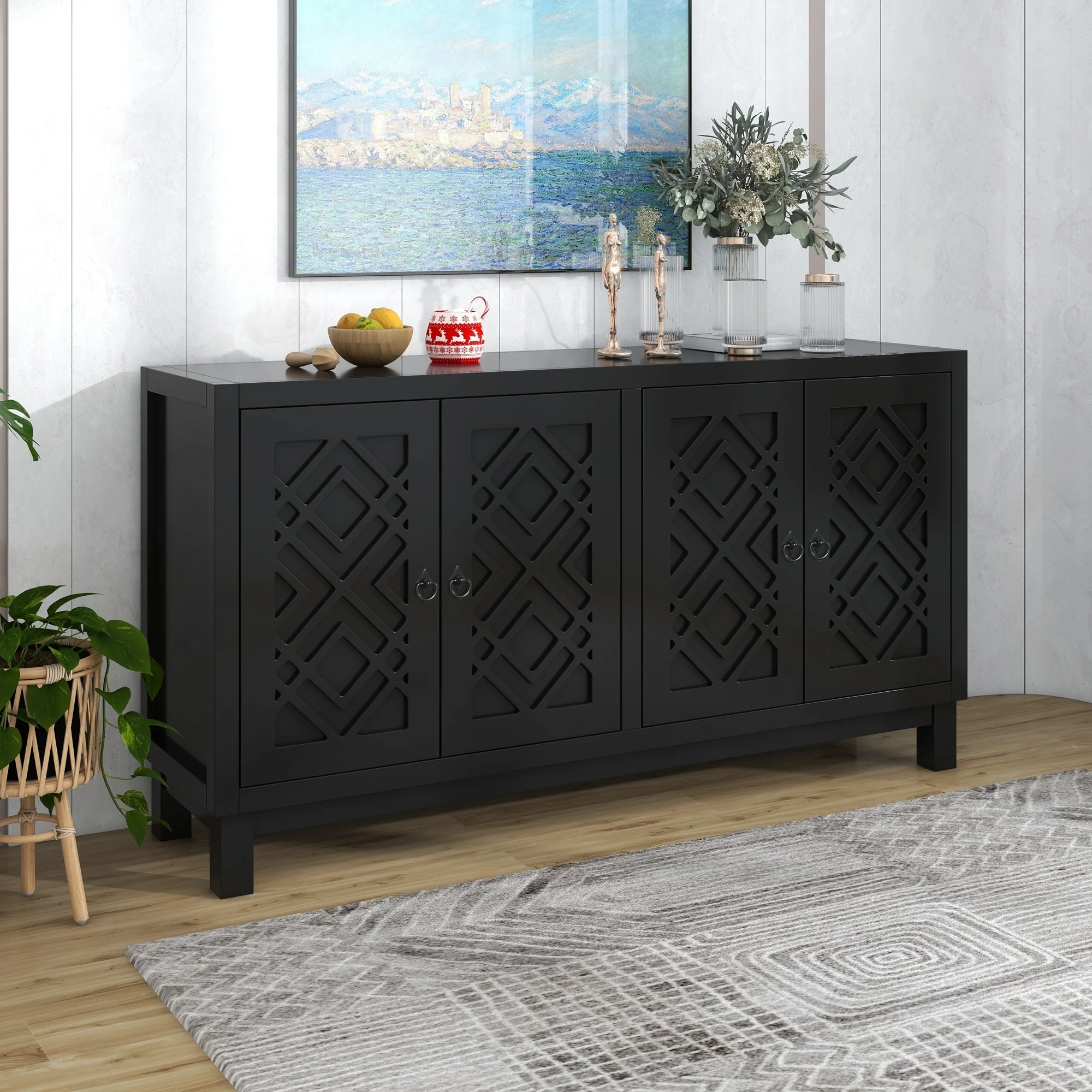 4 Door Buffet Cabinet Large Storage Space Sideboard Living Room Dining Room