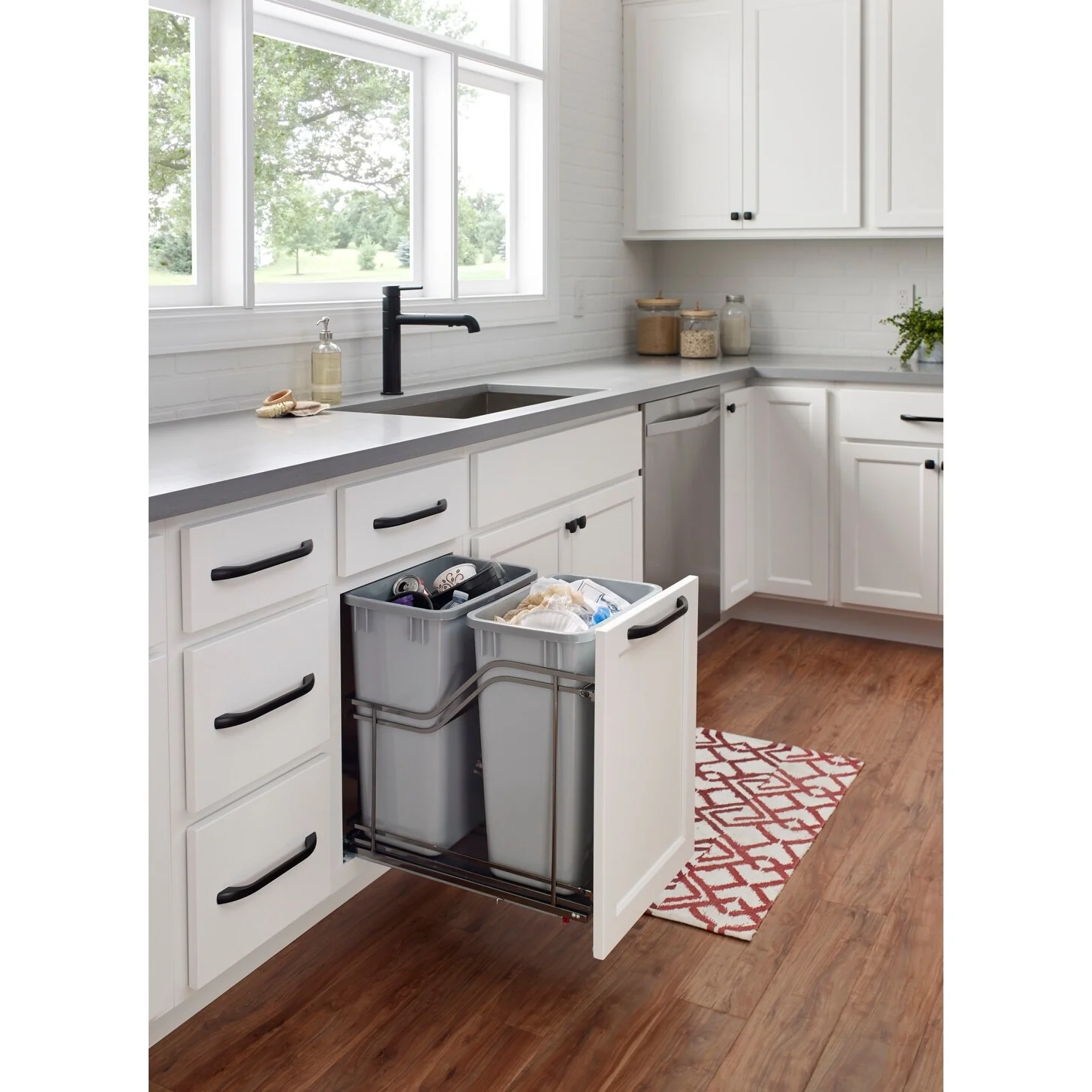 Hardware Resources 15 Bottom Mount Double Bin Pull Out Trash Can with