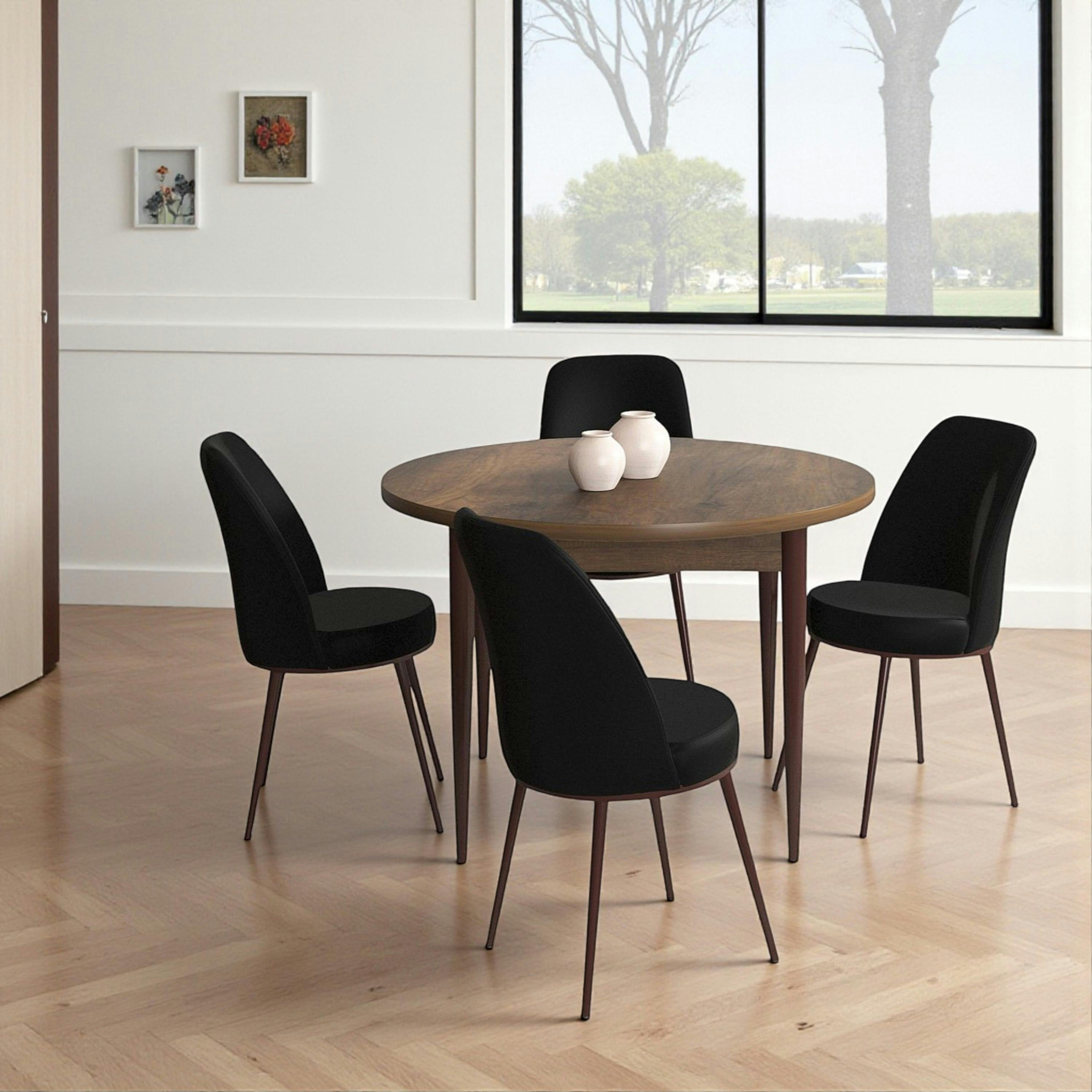 Ensemble table ronde Ø90 cm   4 chaises noires AROLA