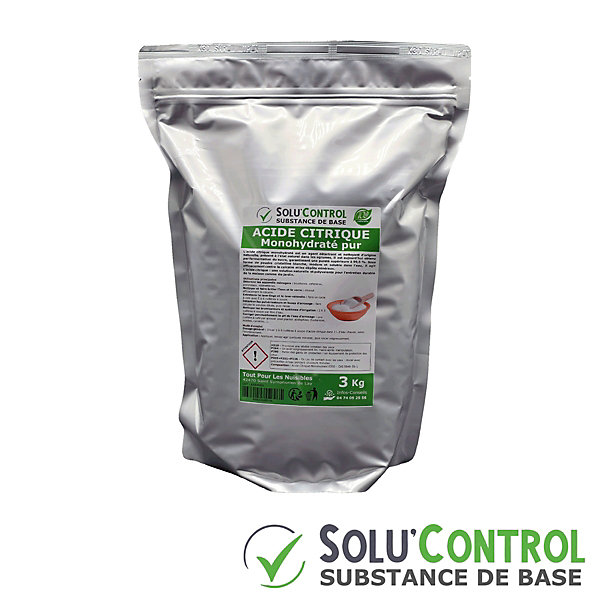 Acide citrique monohydraté pur 3 kg - 100% d'origine naturel - Nettoyer, détartrer, raviver l'inox et corriger le pH