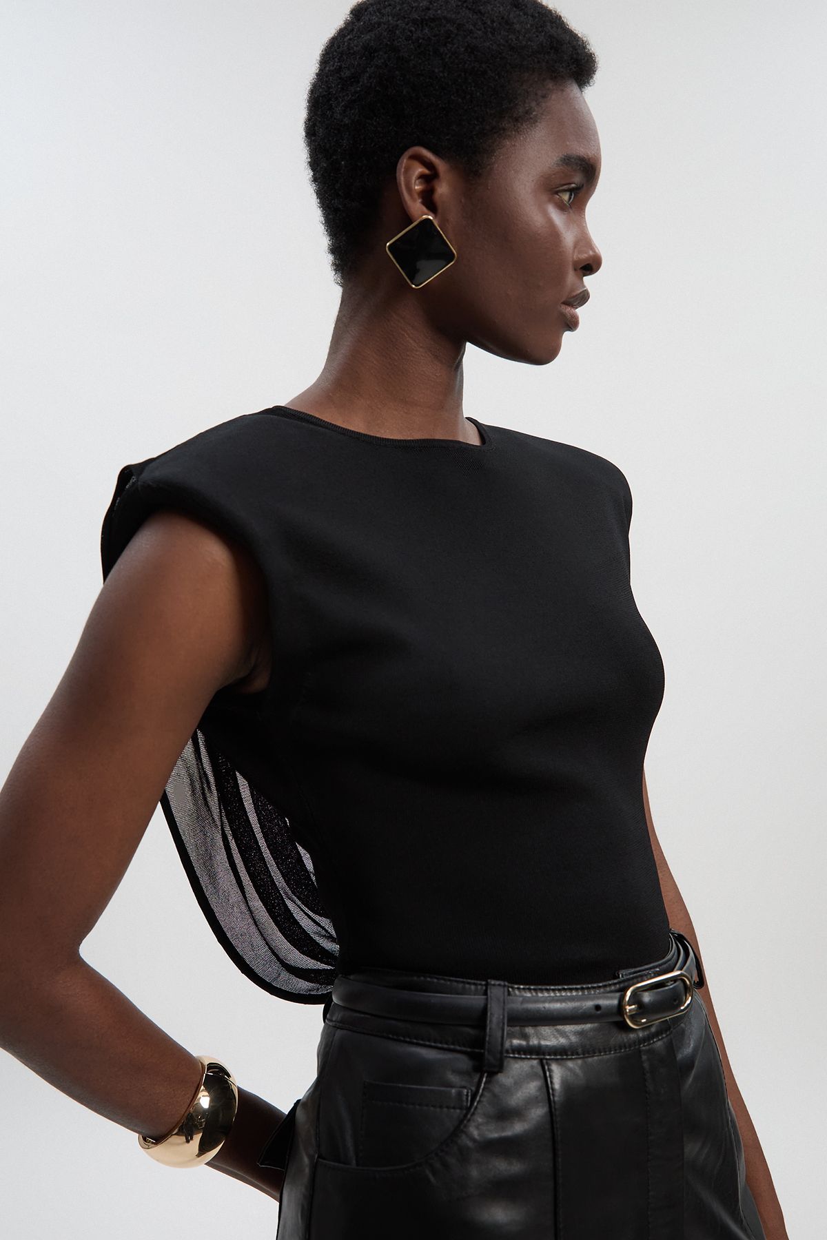 KarenMillen Viscose Blend Slinky Drape Plunge Back Knit Top