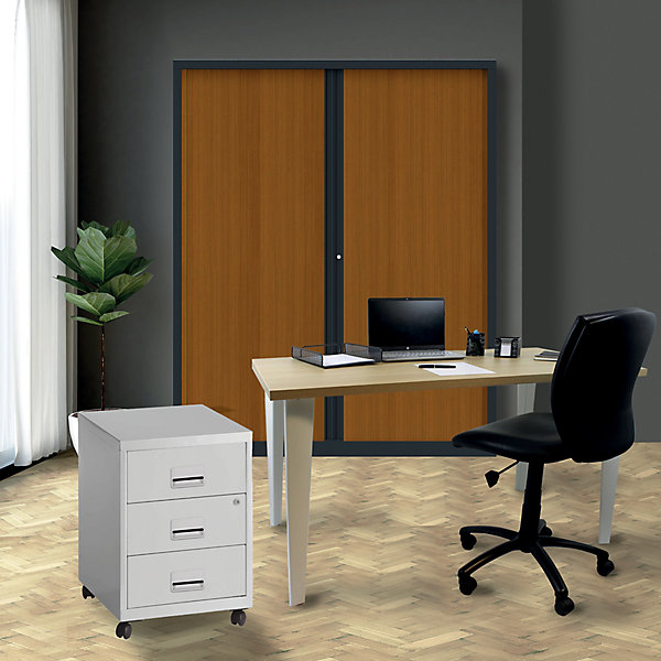 Caisson de bureau en métal 3 tiroirs avec roulettes Snor gris H. 57 cm x L. 40 cm