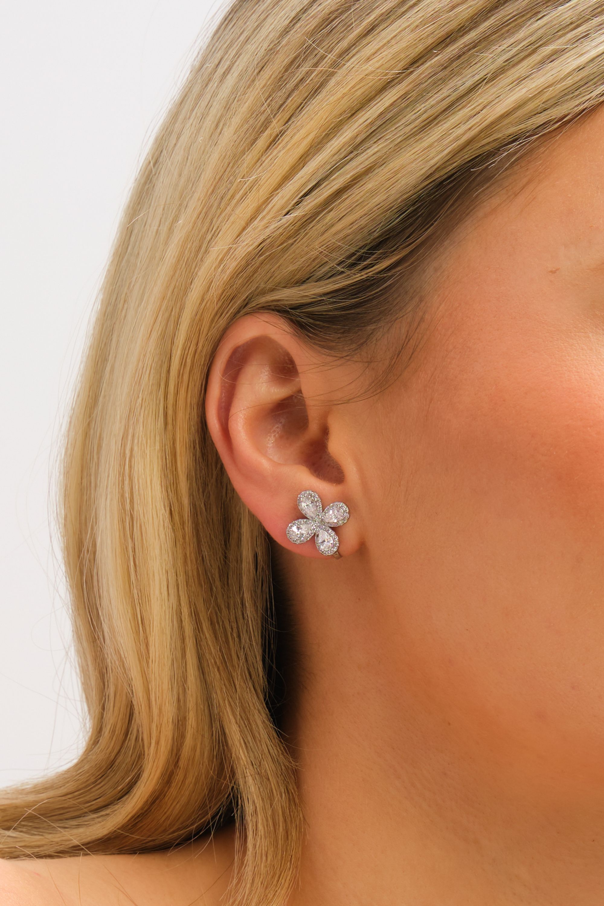 Jon Richard Rhodium Plated and Crystal Floral Clip Earrings
