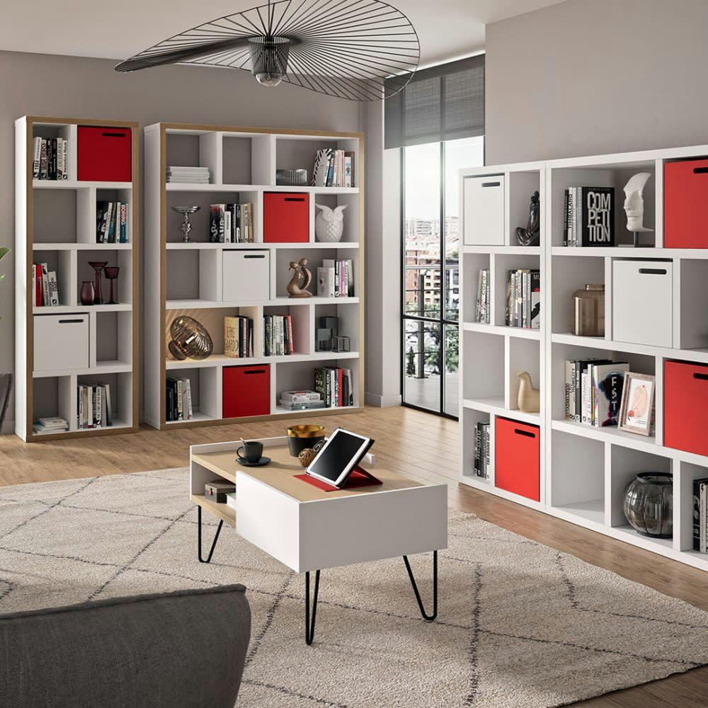 NINA - Table basse  placage chêne clair et blanc