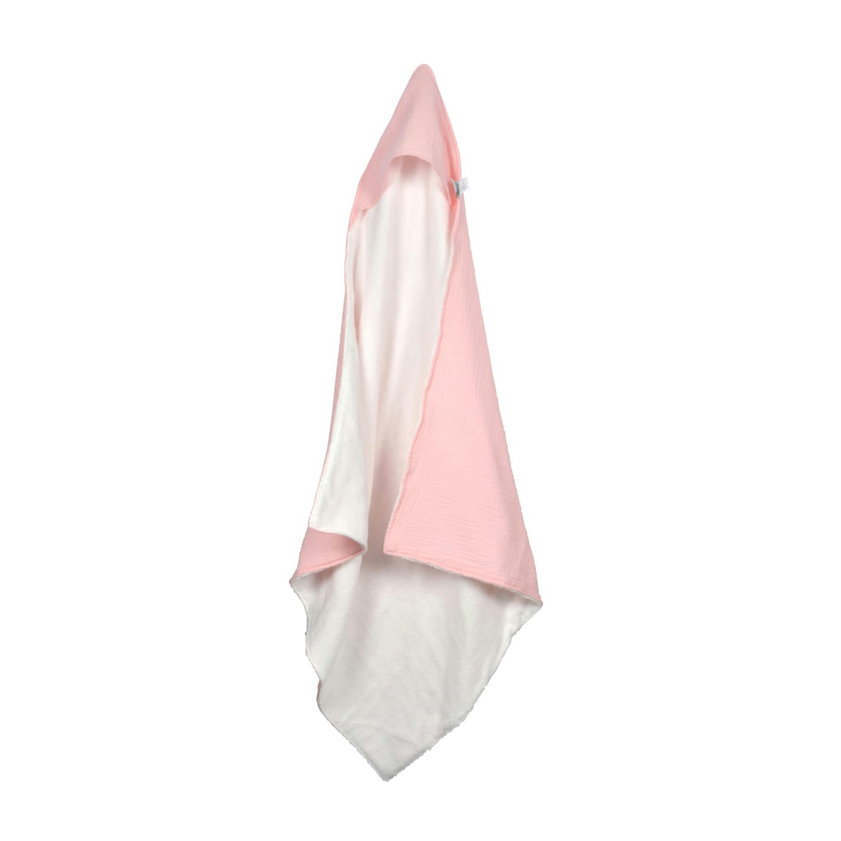 - Cape de bain en gaze de coton et éponge rose clair 75x75cm