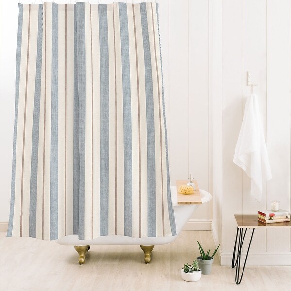 Little Arrow Design Co Ivy Stripes Cream And Blue Made to Order Shower Curtain 71" x 74" with Liner