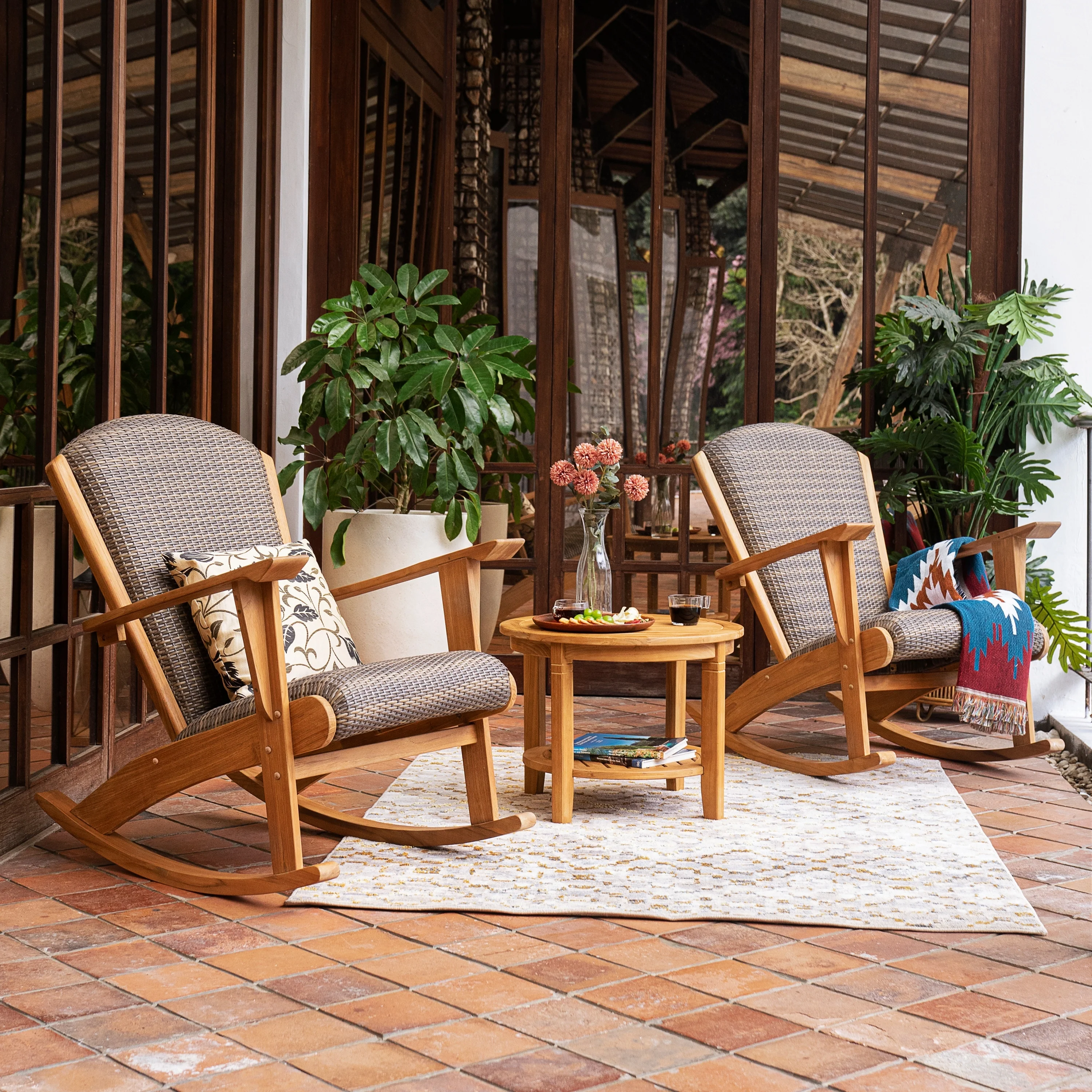 Cambridge Casual Auburn 3-piece Teak Wood Outdoor Rocking Chair