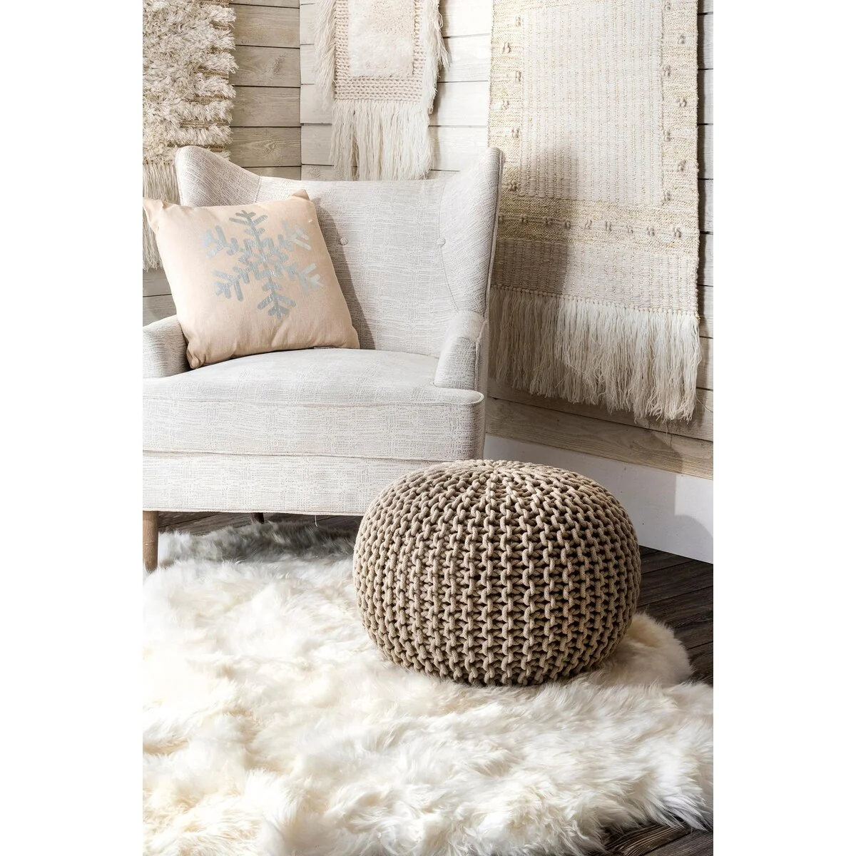 Nuloom Bruges Knitted Solid Cotton Ottoman Pouf
