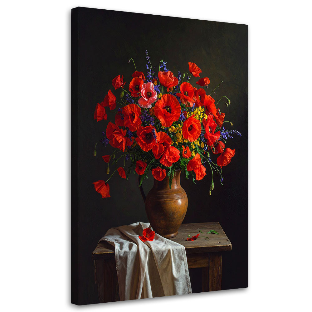 Obraz do salonu sypialni, Czerwone maki bukiet kwiatów 20x30