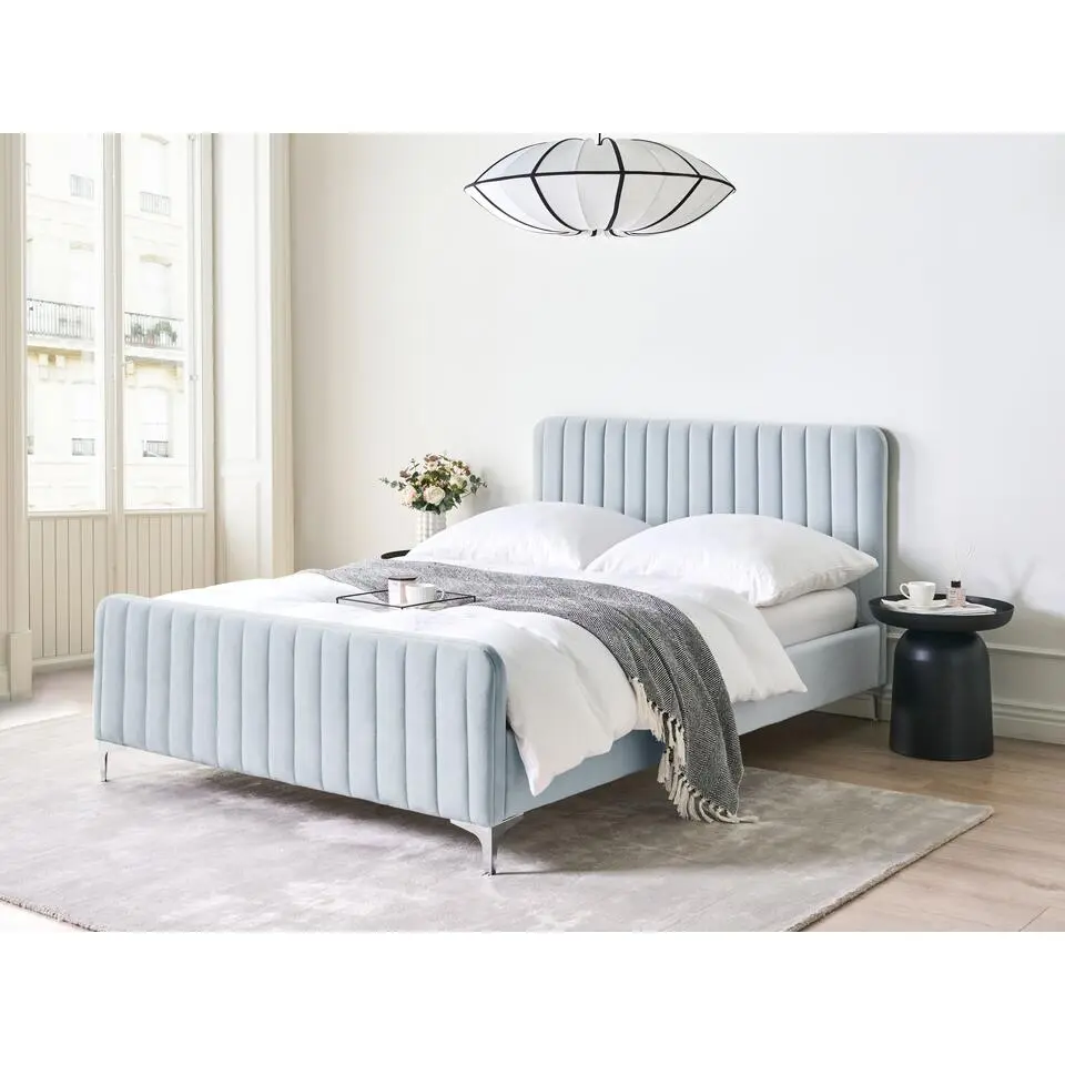 LUNAN - Tweepersoonsbed - Lichtblauw - 140 x 200 cm - Fluweel