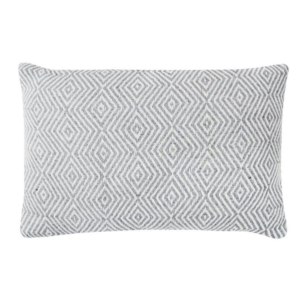ESCAPADE - Coussin ethnique motif ikat blanc et gris 60x40