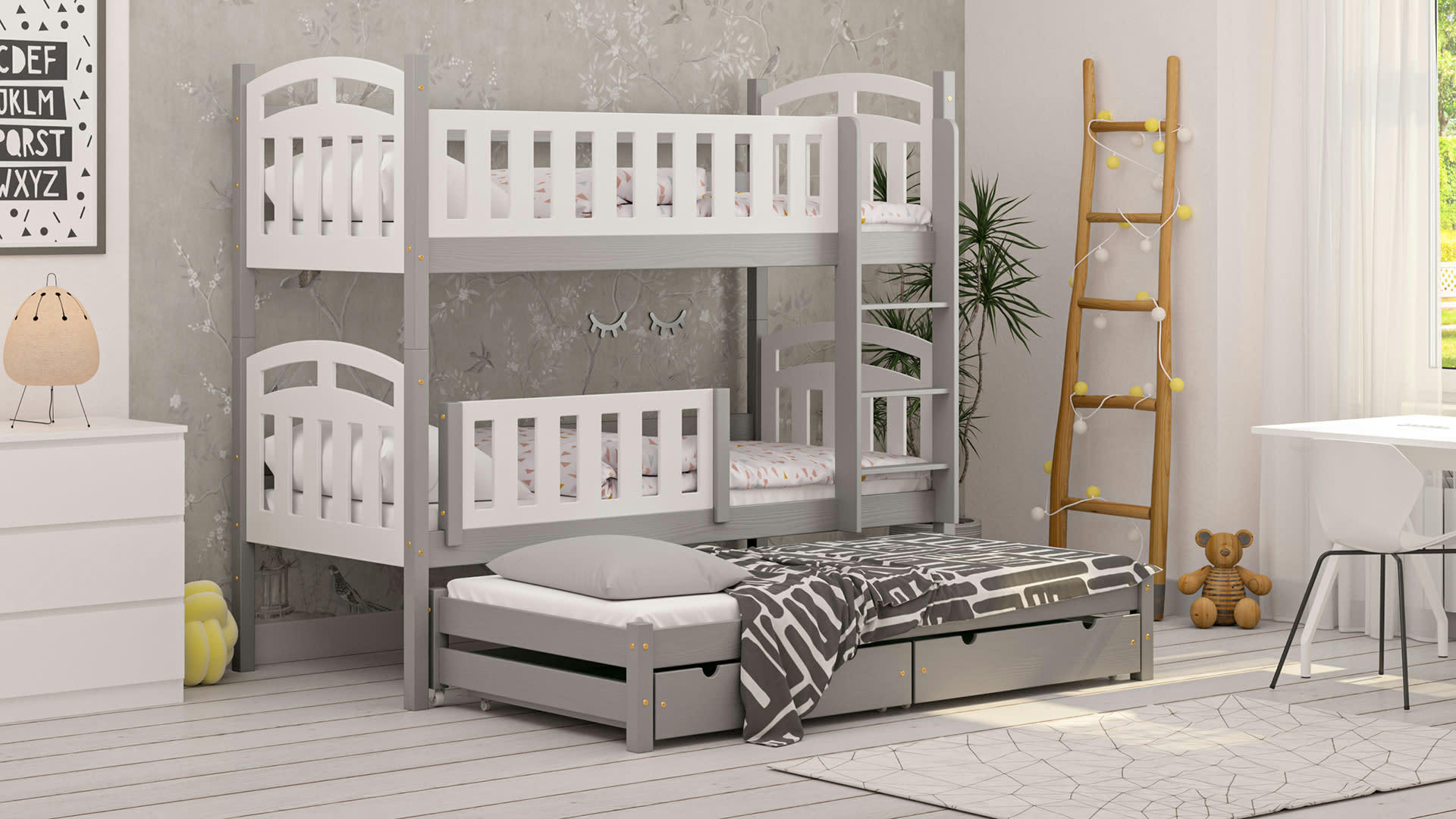 - Lit superposé en pin massif&MDF 200x90 gris