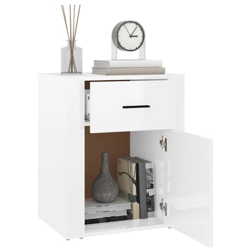 NNEVL Bedside Cabinet High Gloss White 50x36x60 cm Engineered Wood