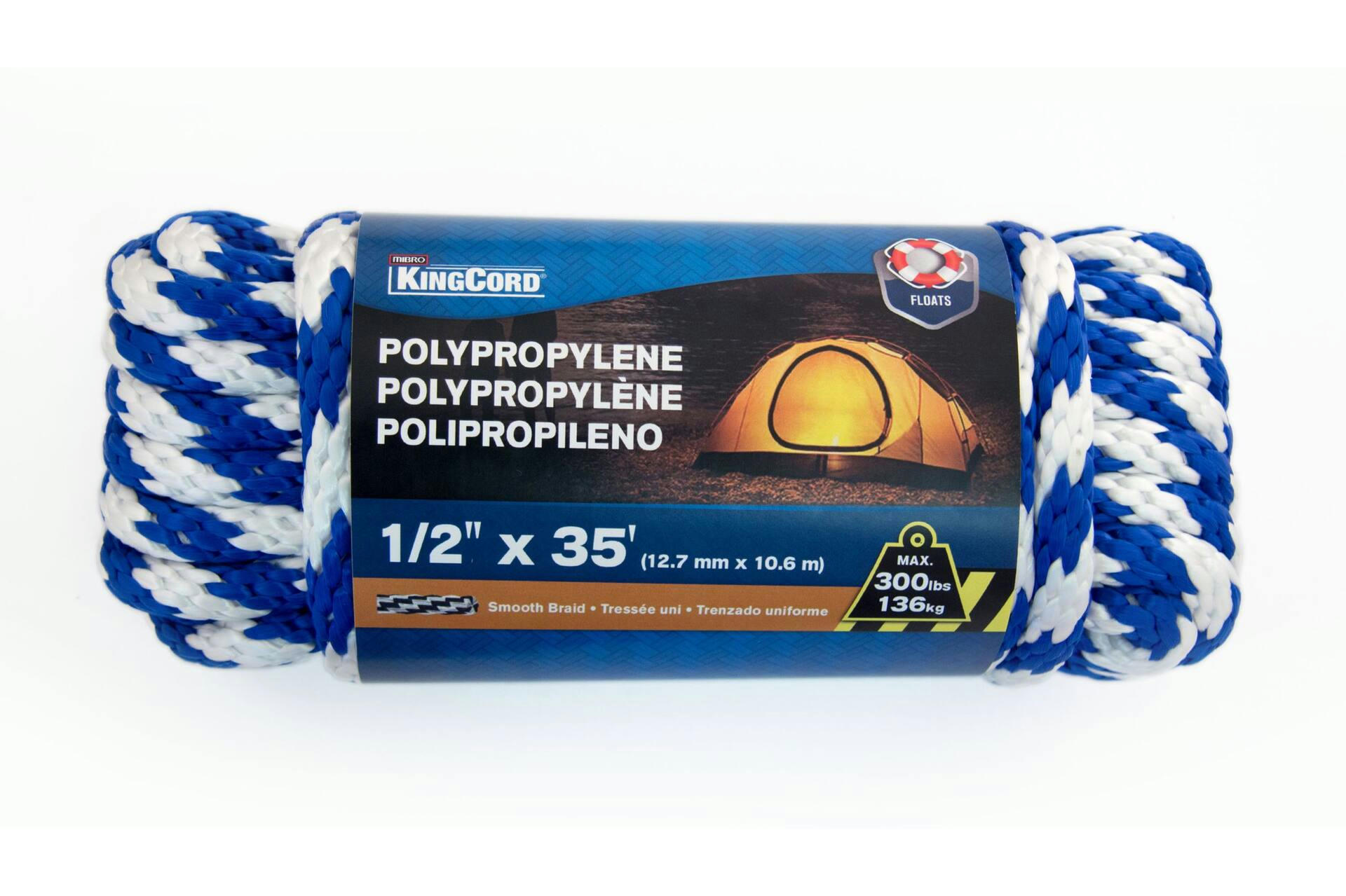 KingCord Polypropylene Derby Rope, Weather Resistance, 440-lb Capacity, Blue