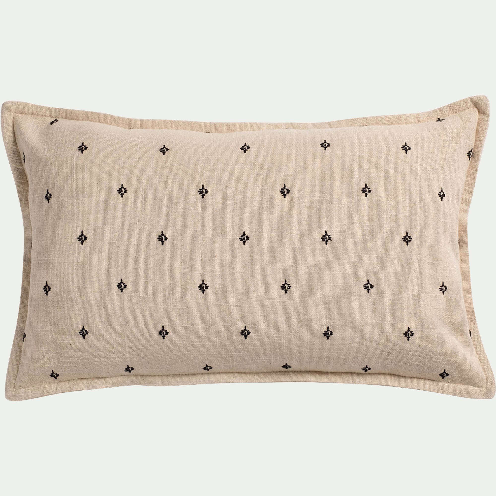 SENNA - Coussin à motif brodé noir en coton 30x50cm - beige