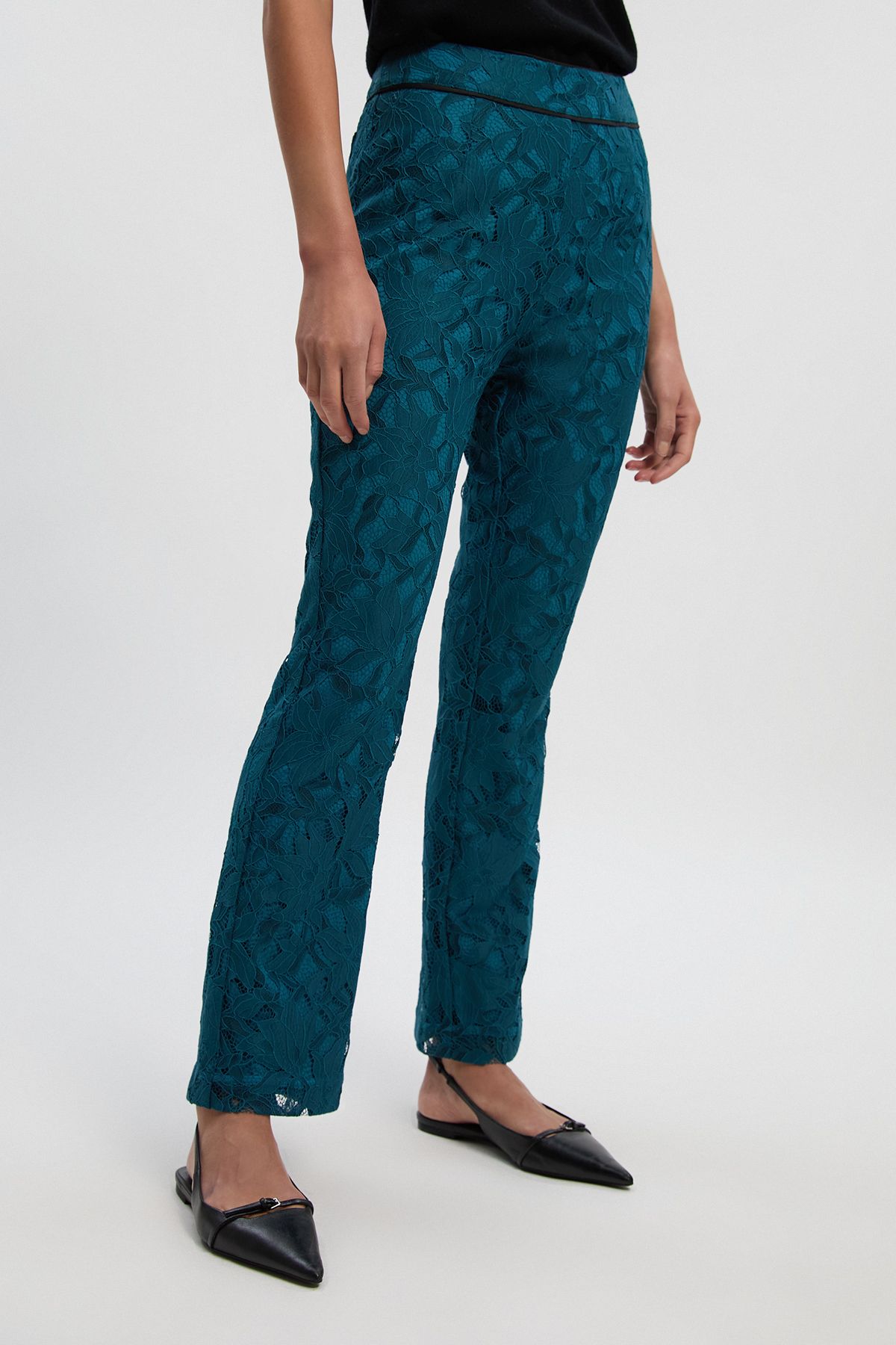 KarenMillen Tipped Corded Lace High Waisted Woven Trouser