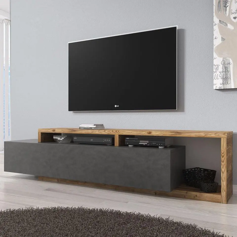 Meubella - TV-Meubel Bello - Grijs - Eiken - 219 cm