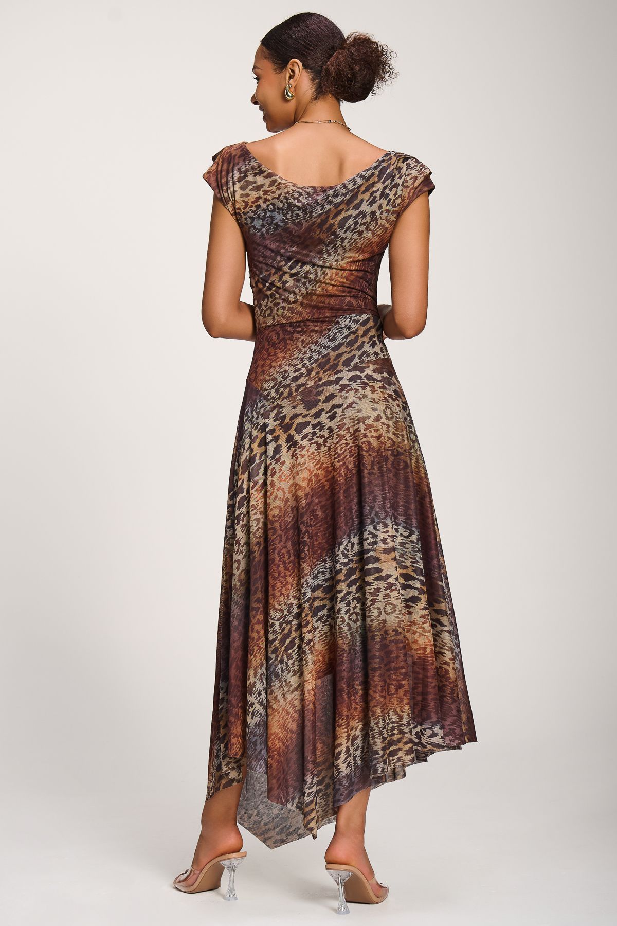 Jolie Moi Asymmetrical Draped Mesh Maxi Dress