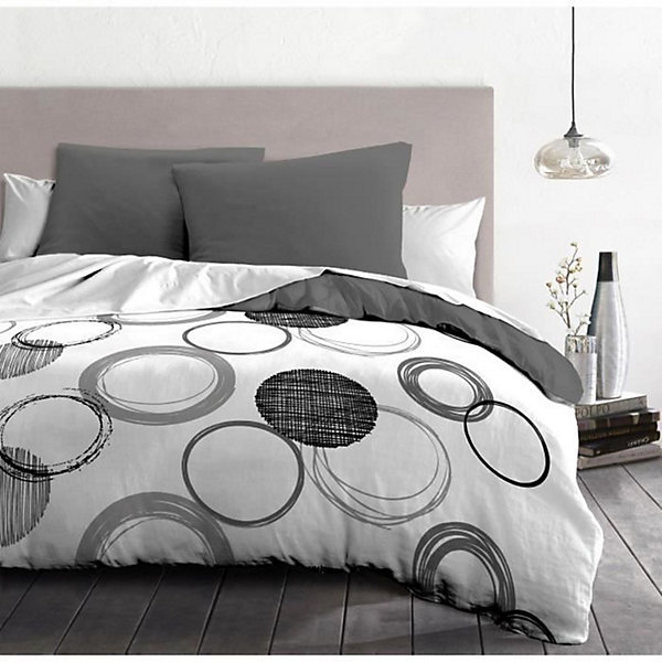 Parure de couette microfibre Audace - 1 housse de couette 220 x 240 cm   2 taies d'oreiller 63 x 63 cm - Gris clair