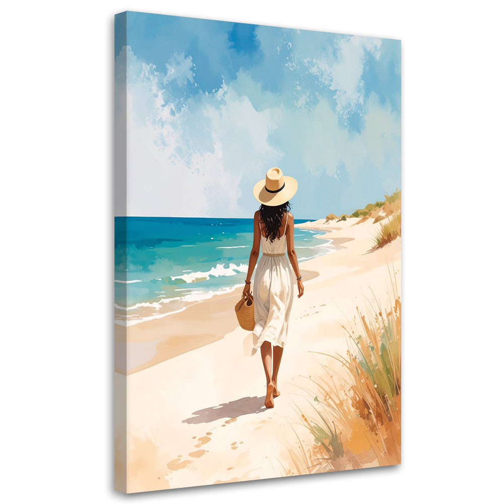 Obraz do salonu sypialni, Kobieta spaerująca po plaży 20x30