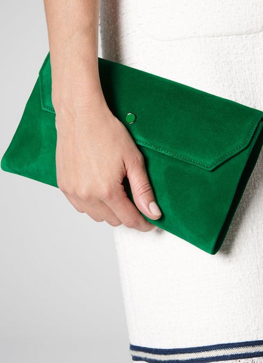Dora Green Suede Envelope Clutch