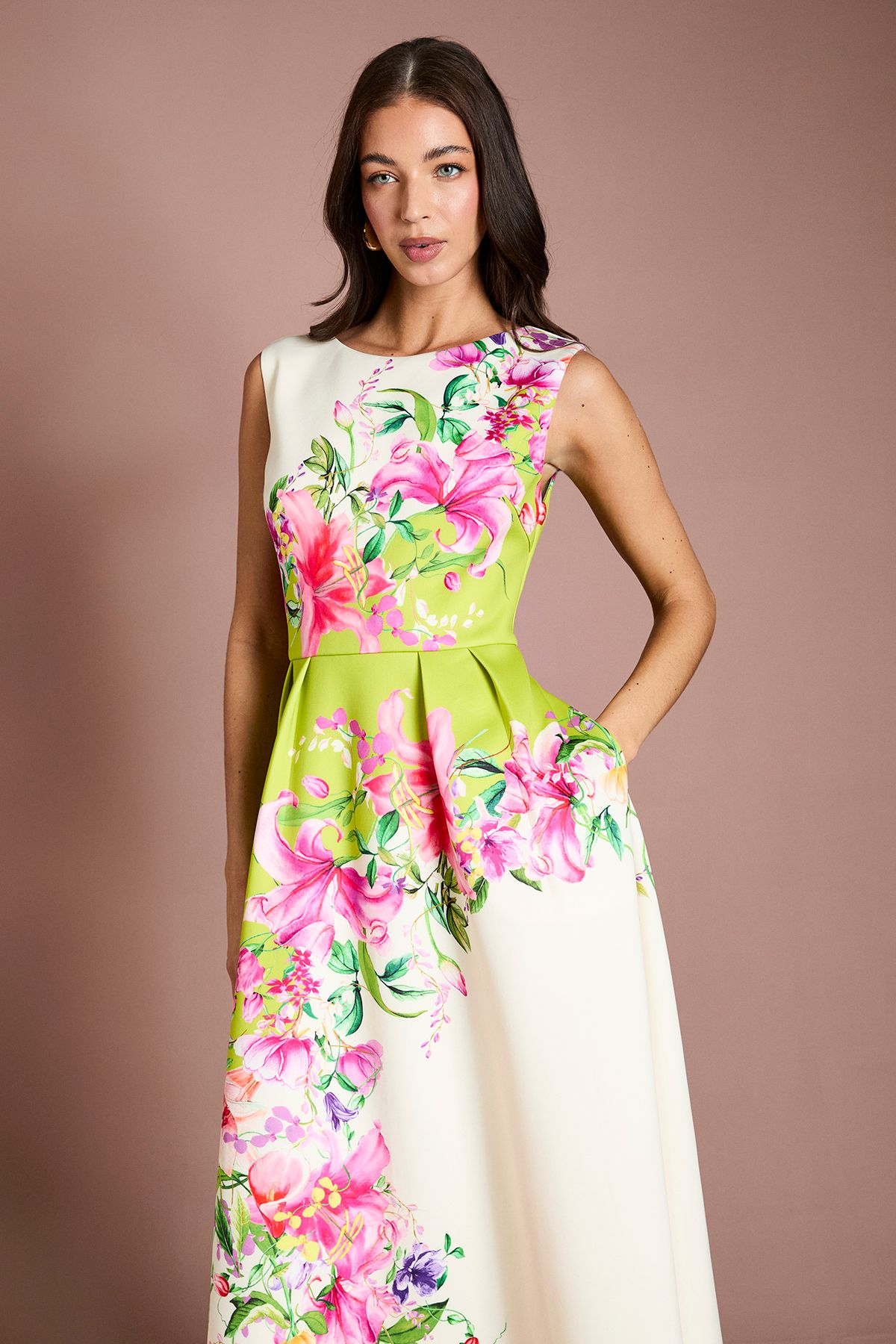 Coast Scuba Fit And Flare Floral Placement Print Dress