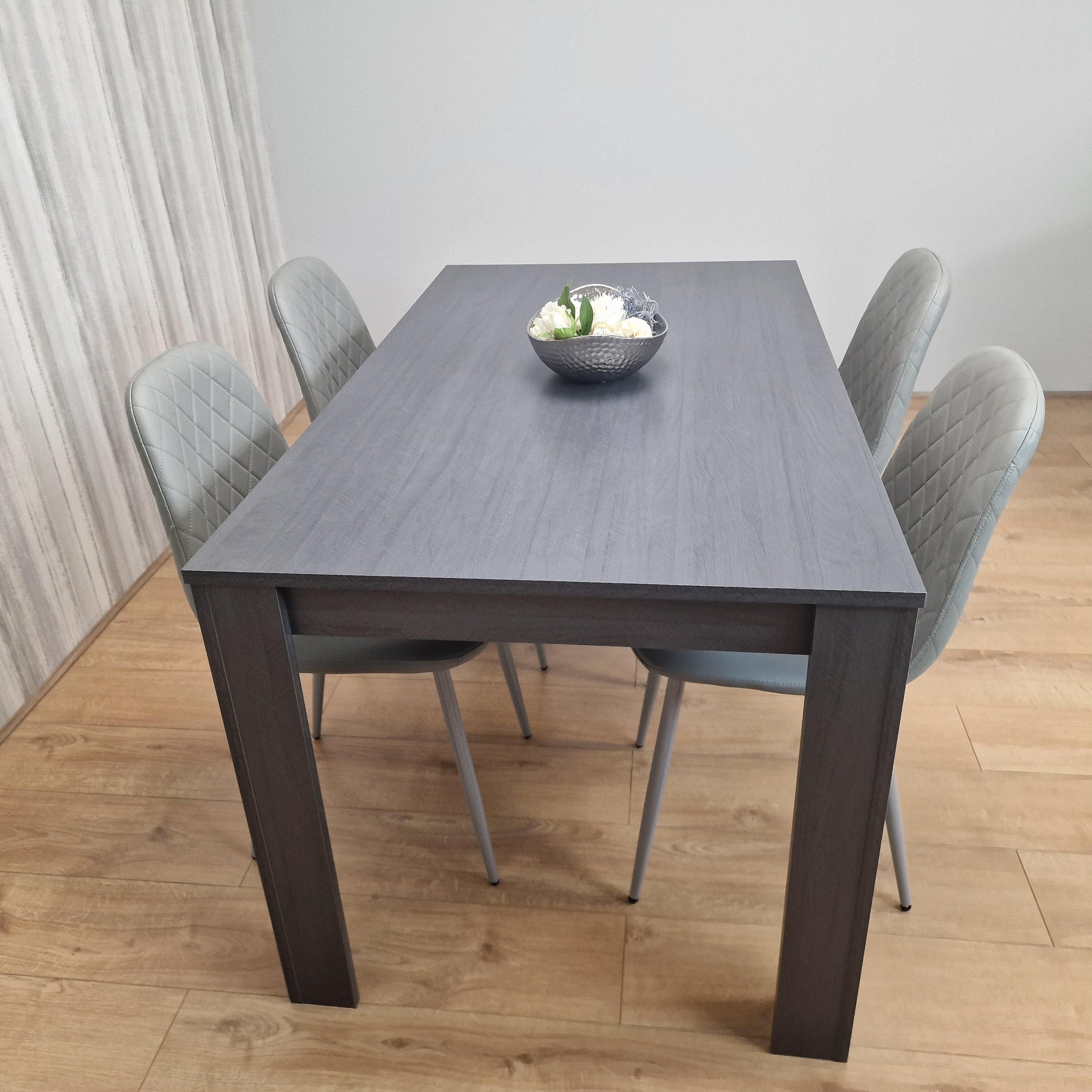KOSY KOALA Dark Grey Dining Table With 4 Grey Padded Chairs Kitching Dining Set