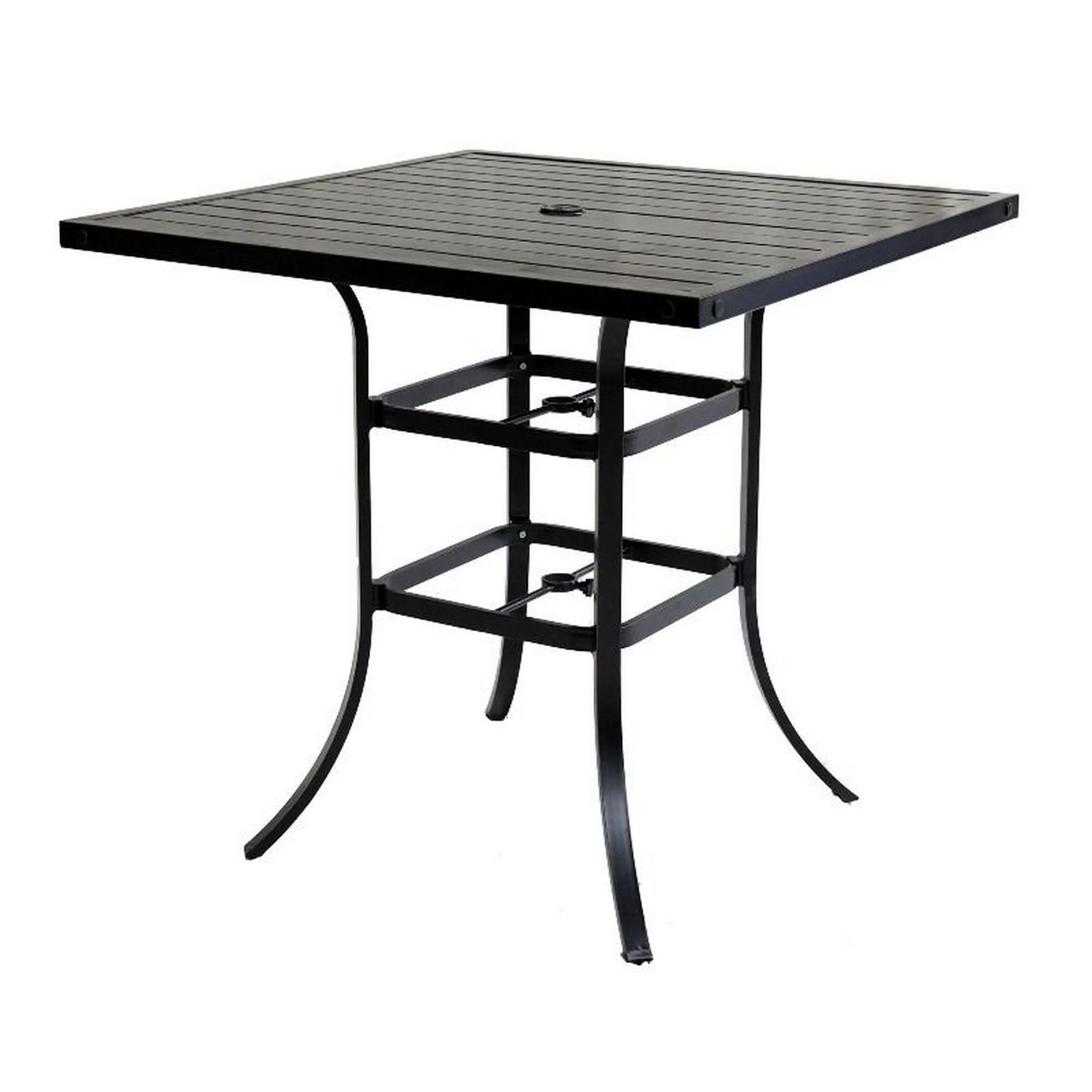 Vale Outdoor Patio Bar Table, 42 Inch Square Wood Like Top, Aluminum, Black