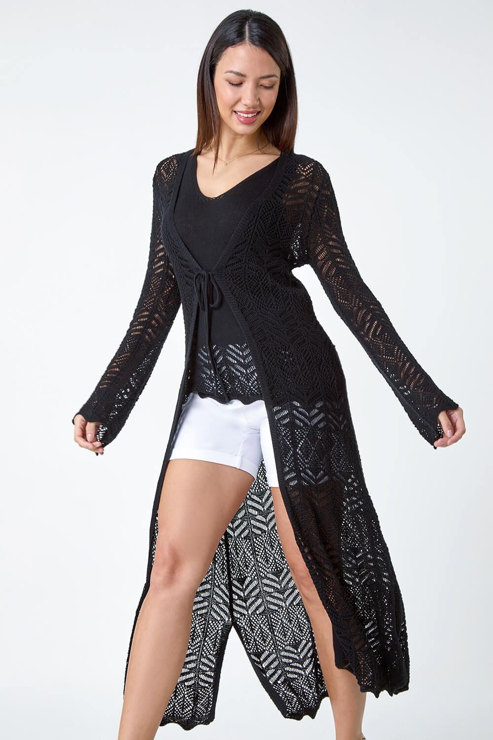 Roman Longline Tie Cotton Blend Knit Cardigan