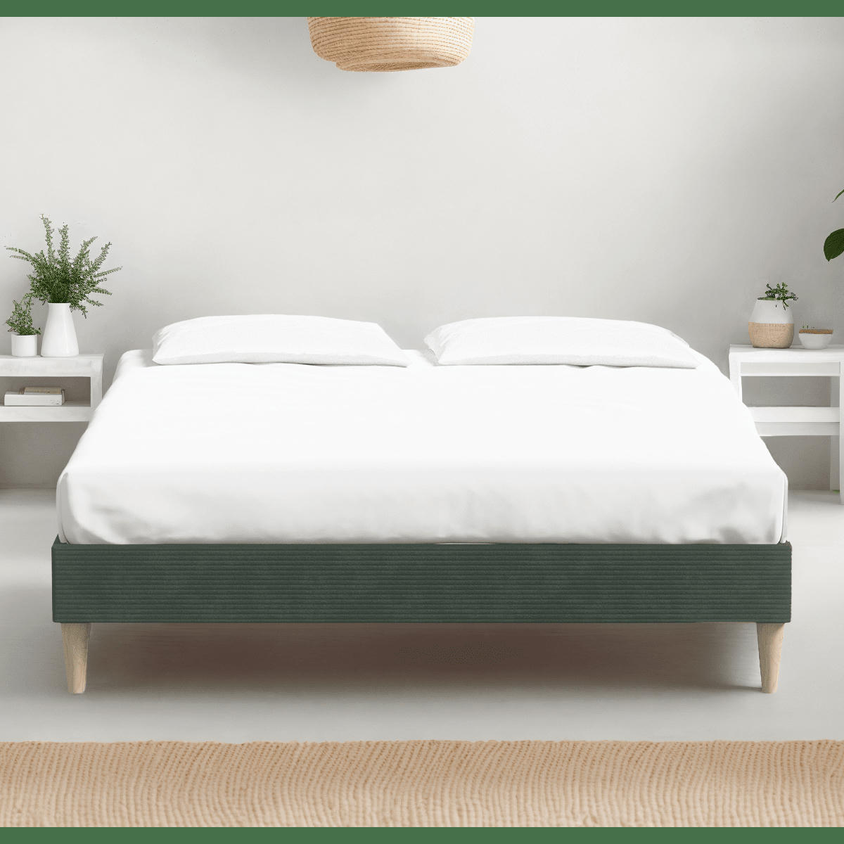 DINA - Lit adulte 90x190 cm en velours côtelé vert