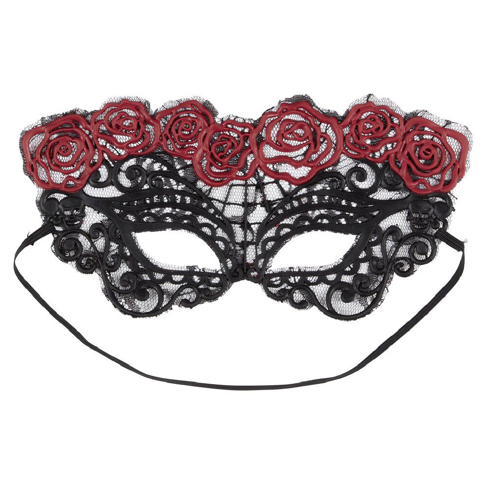 Masque loup vénitien adulte dentelle noir et rouge