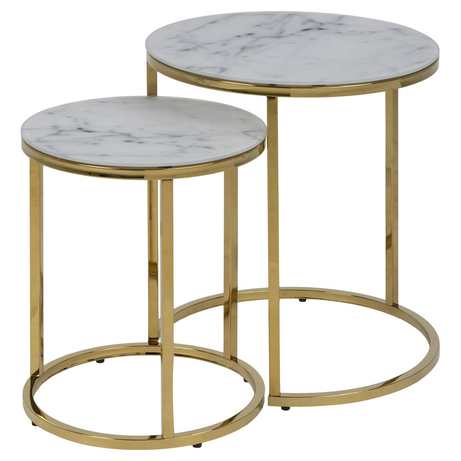 ALYSÉ  - Lot de 2 tables d'appoint ronde en marbre et métal blanc
