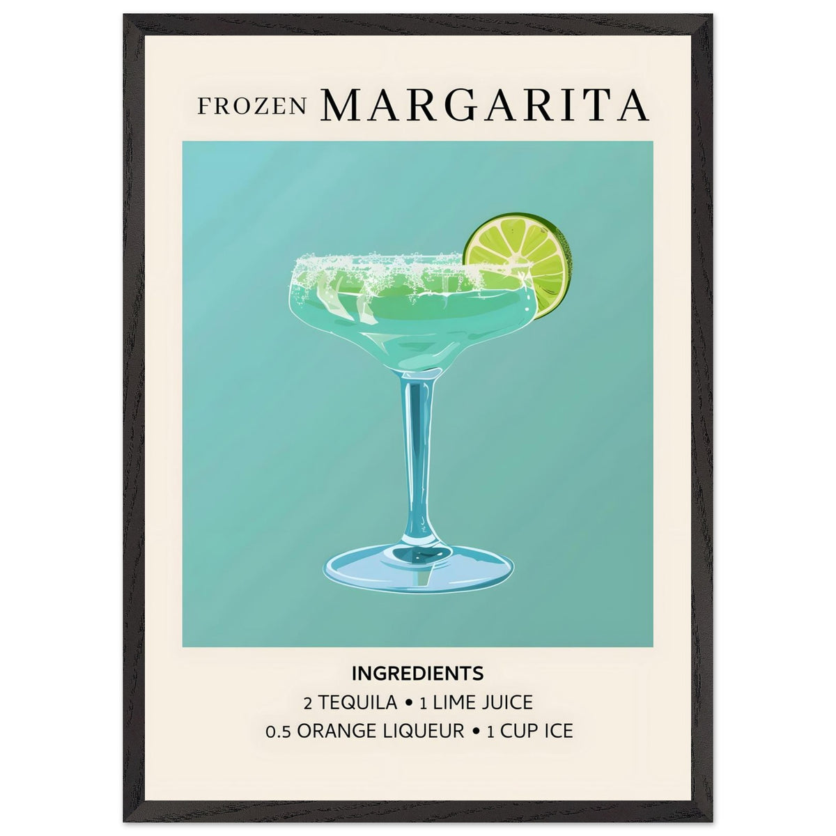 Artfulprints Poster met Lijst Frozen Margarita cocktail II - Ingrediënten  - 50x70 cm - Turquoise