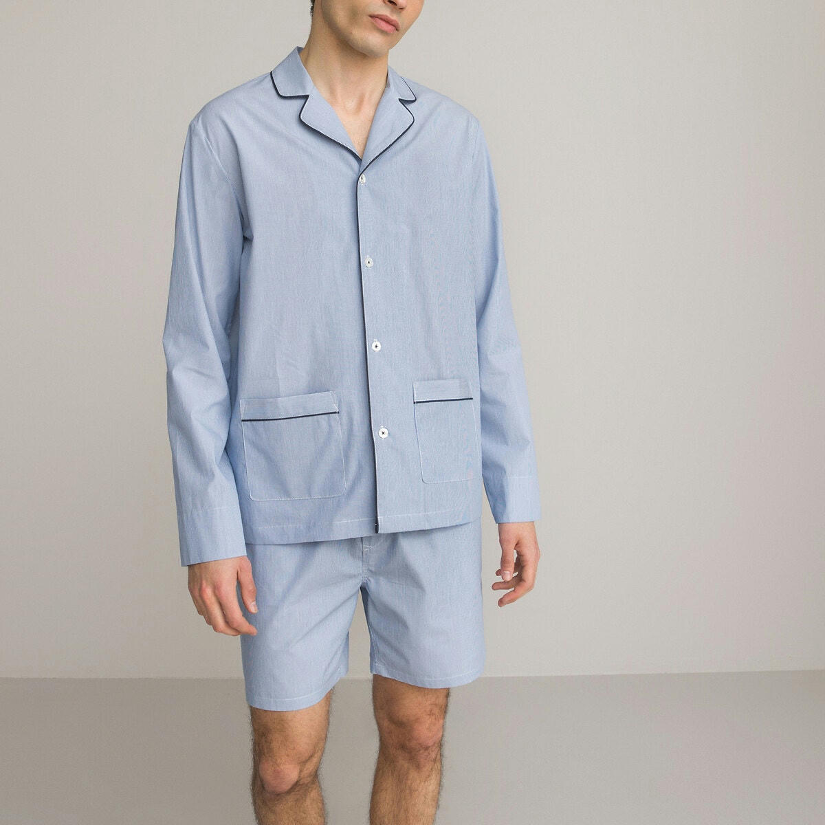 Pyjashort manches longues, micro rayures