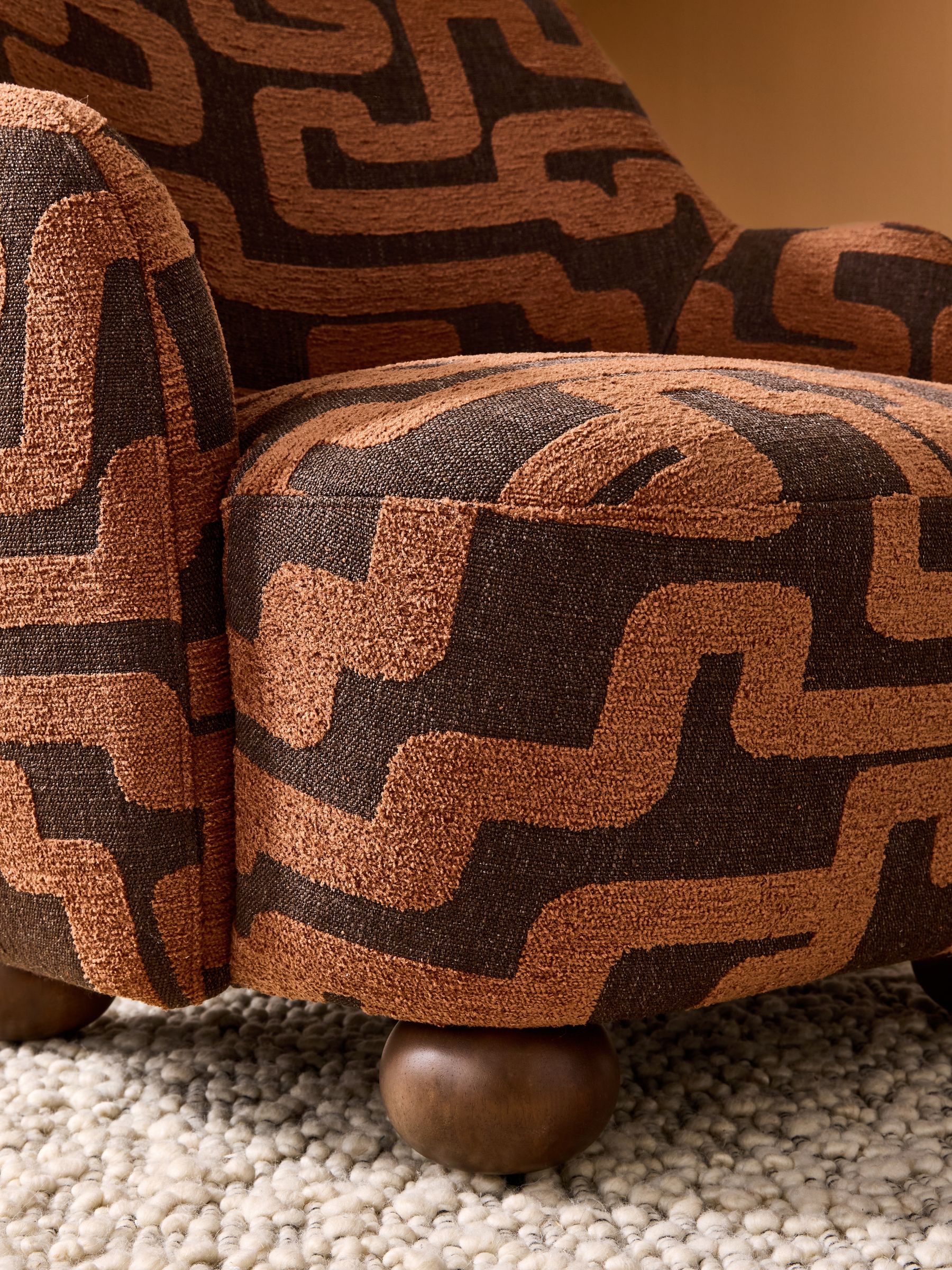 Ellio Accent Chair in Clyde Abstract Weave Chocolate Brown